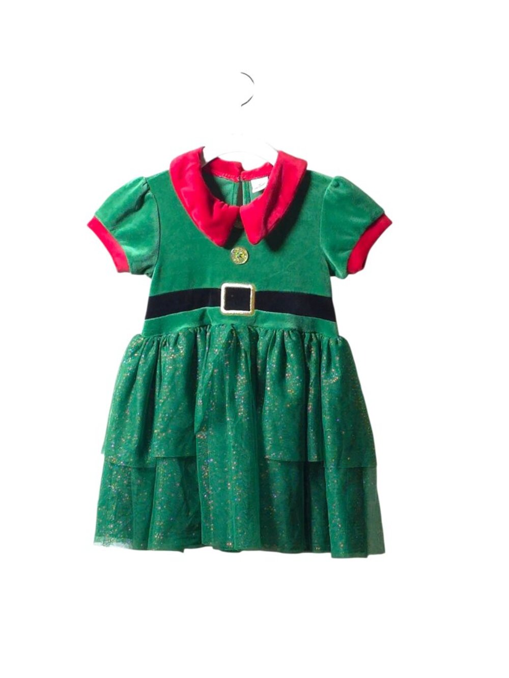 Toddler Christmas Elf Dress 4T Green Red Holiday Costume Glitter Tiered Girls